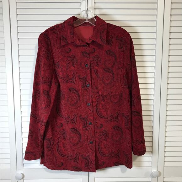 Sag Harbor Red Paisley Floral Collared Long Sleeve Tunic Shirt - Picture 1 of 5